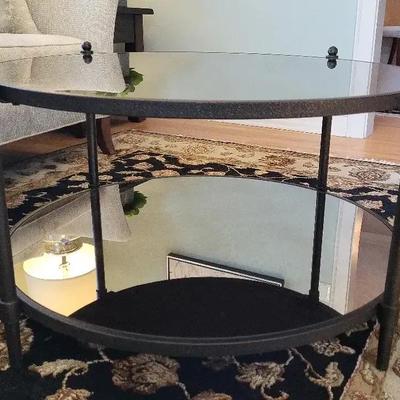 Metal, Mirrored Round Table W/shelf