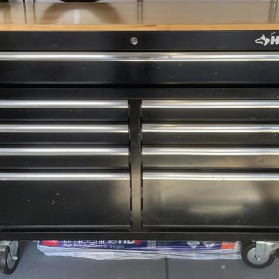 Husky 9-Drawer (ball bearing) Wood Top Tool Chest On Wheels