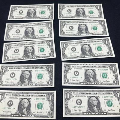 10 Consecutive Numbered $1 2001 Star Notes