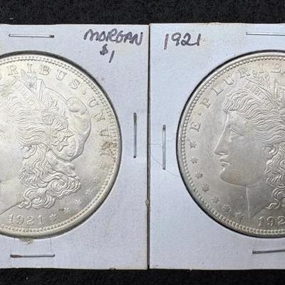 Two 1921 Morgan Silver Dollars