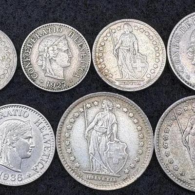 Group Of 7 Swiss Coins...4 Silver