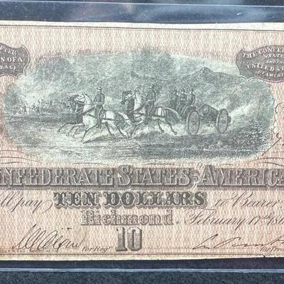 1864 Confederate CSA $10 Note
