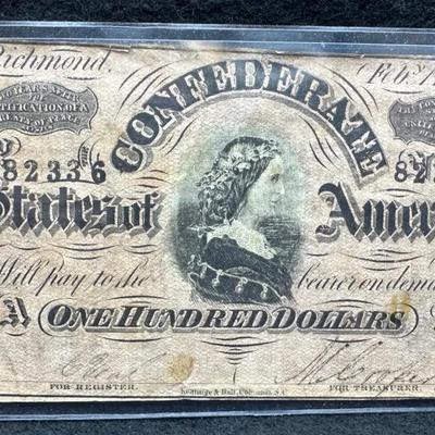 1864 Confederate CSA $100 Note