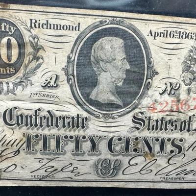 1864 Confederate CSA 50¢ Note