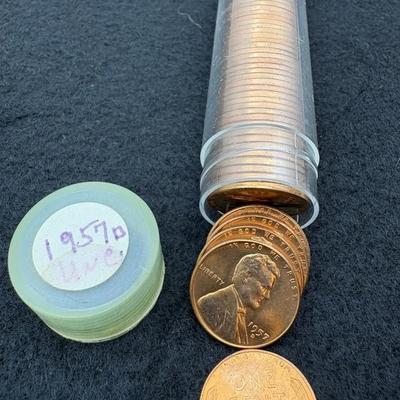 Roll Of 50 Uncirculated 1957-D Wheat Pennies