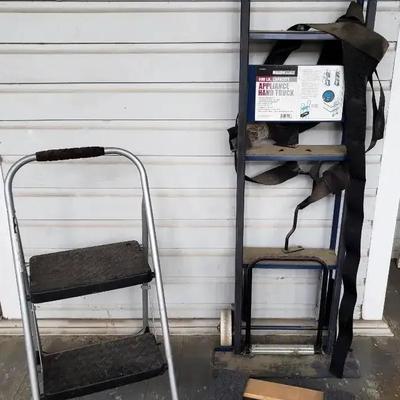 Haul-Master Appliance Hand Truck, Costco Folding Step Stool, and Wooden Furniture Dolly
