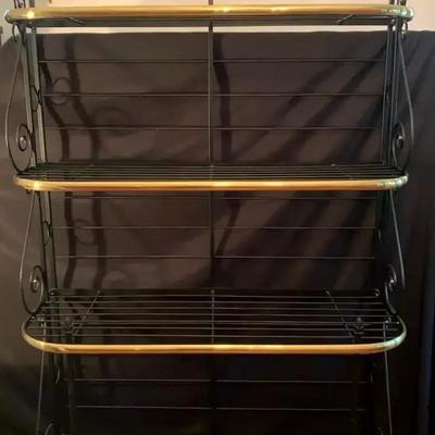 Black & Gold Metal Baker’s Rack with Scrollwork Design