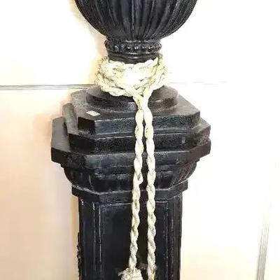 Decorative Wooden Pedestal with Pineapple Finial & Ribbon Tassel