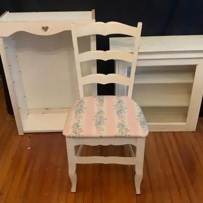 White Display Cabinets with Upholstered Chair