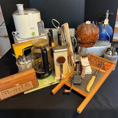 Vintage Kitchen Collection featuring Braun Juice Extractor, Sunbeam Frying Pan & Mid-Century Tools