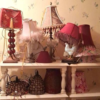 Decorative Glass Table Lamps & Beaded Mini Chandeliers with Ornate Shades