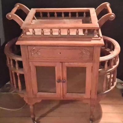 Wooden Rolling Bar Cart with Detachable Tray & Glass Doors