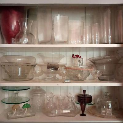 Assorted Cut Glass Bowls, Vases, and Serving Pieces