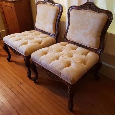 Pair Victorian Style Carved Parlor Chairs