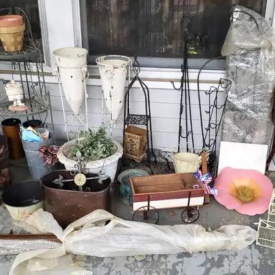 Vintage and Distressed Garden and Porch Décor Collection with Plant Stands, Pots, and Accents