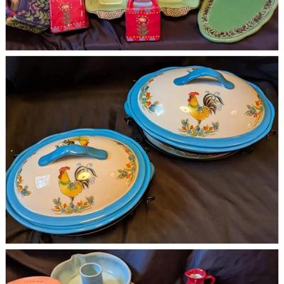 Temp-tations and Rooster Glazed Pottery Cookware Collection