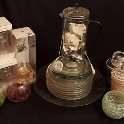 Glass Tea Pot, Candle Holders & Claire Burke Diffuser Collection
