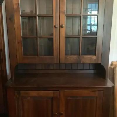 Dark Wood China Cabinet with Glass Doors & Shelving