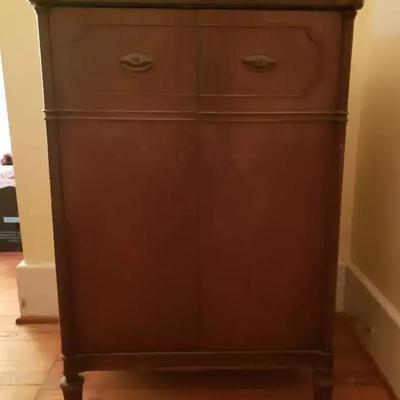 Mahogany Finish Two Door Cabinet with Brass Hardware