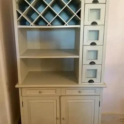 Light Green Wood Hutch with Wine Rack, Glass-Front Drawers & Cabinet Storage