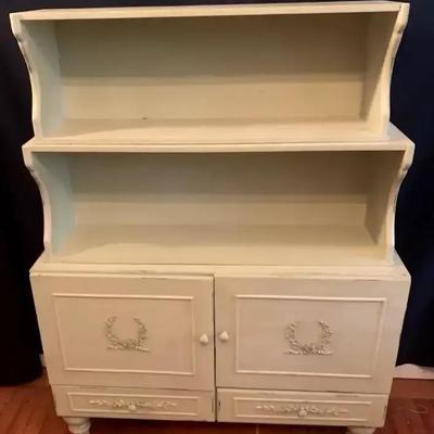 Painted Wood Hutch with Removable Shelves and Storage Cabinet