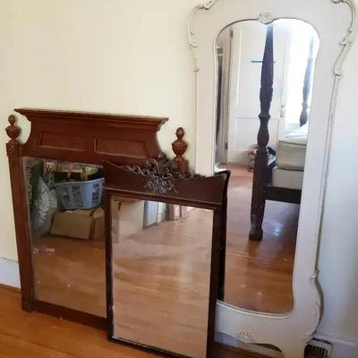 Three Decorative Framed Mirrors, including Ornate Freestanding and Mahogany Styles
