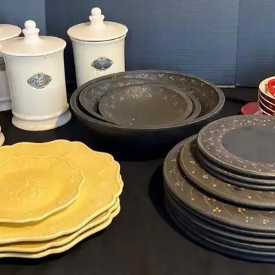 Vera Bradley Plates, Pier 1 Serveware & Temp-Tations Cups with China Canisters