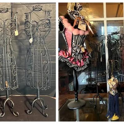 Black Velvet Dress Form with Wooden Stand & Metal Dress Form Jewelry Holders