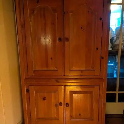 Large Pine Two Piece Cabinet with Paneled Doors