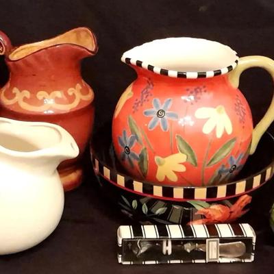 Colorful Serveware & Decorative Pottery Collection with Mud Pie Spreader