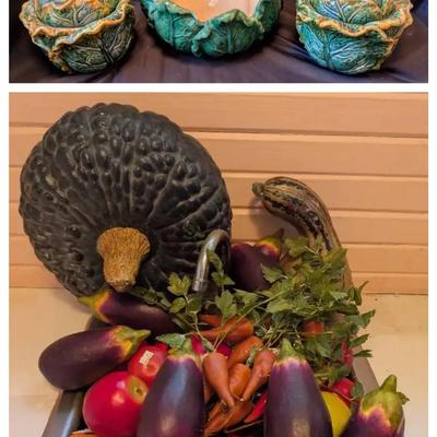 Ceramic Cabbage Bowls with Decorative Synthetic Vegetables