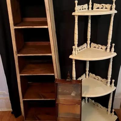 Three Freestanding Shelving Units in Mixed Wood and Painted Finishes