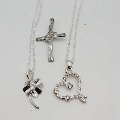 3 Sterling Pendants 2 Chains 925 Silver