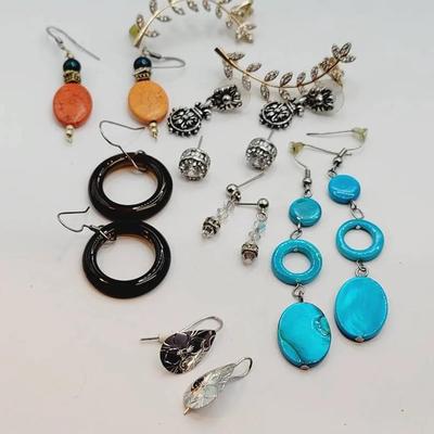 8 Pr Work Weekend Earrings Lot Blue Brown Orange