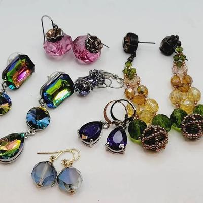 Colorful Dramatic Rhinestone And Faceted Bead Earrings 