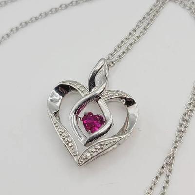 Red Stone Sterling Heart Necklace 925 Silver