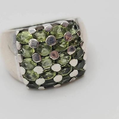 Peridot Sterling Checkerboard Domed Ring Sz 6.5 925 Silver 
