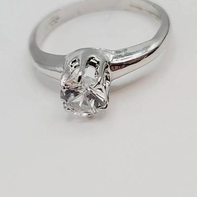 Sterling Solitaire Sz 4.5 Engagement Style Ring 925 Silver 