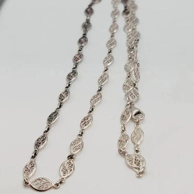 Sterling Filigree Link Long Chain Necklace 