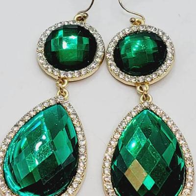 Faceted Green Rhinestone Drop Earrings 