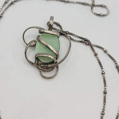 Sterling Green Boho Pendant Necklace 925 Silver