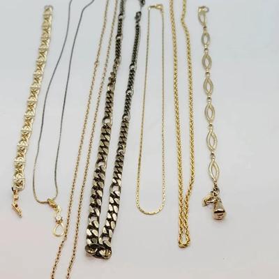 Gold Tone Chains Jewelry Lot Necklaces And Bracelets 