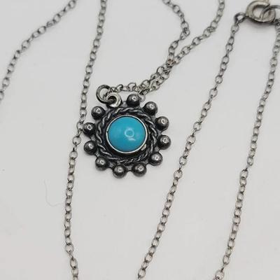 Sterling Turquoise Southwest Pendant Necklace 925 Silver