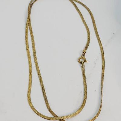 Gold Vermeil and Sterling Tooled Flat Chain Necklace 925 Italy 