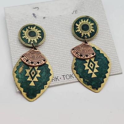 Southwest Style Brass Earrings Green Brass Copper
