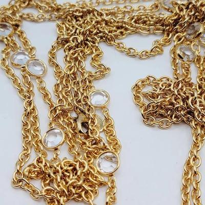 Joan Rivers XX Long Gold Tone And Crystal Necklace 