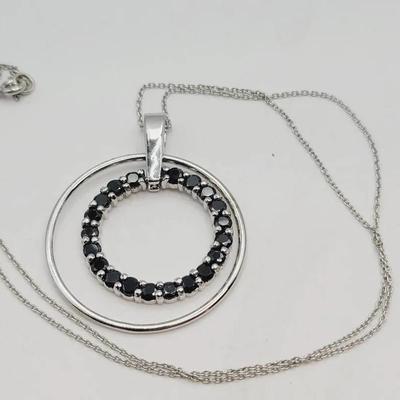 Sterling Mod Halo Pendant Necklace 925 Silver 