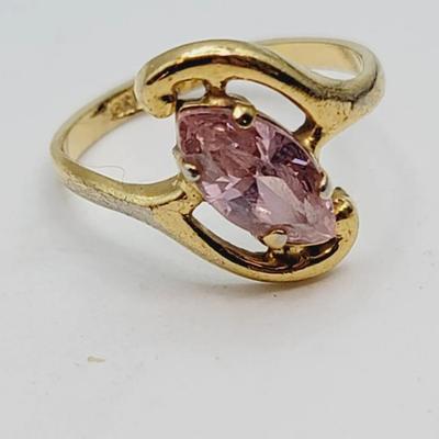 18k Gf Pink Crystal Stone Ring Sz 4.5 Gold Plate/fill