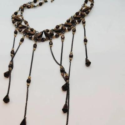 Brown Luster Glass Drop Collar Necklace 