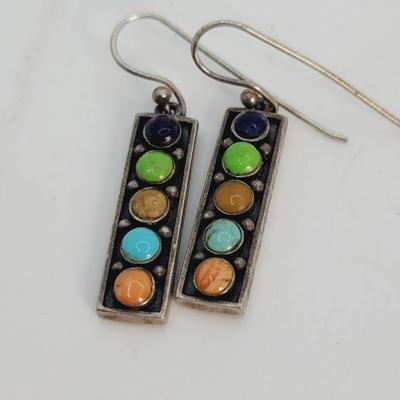 Multi Gem 925 Sterling Earrings Chakra Style